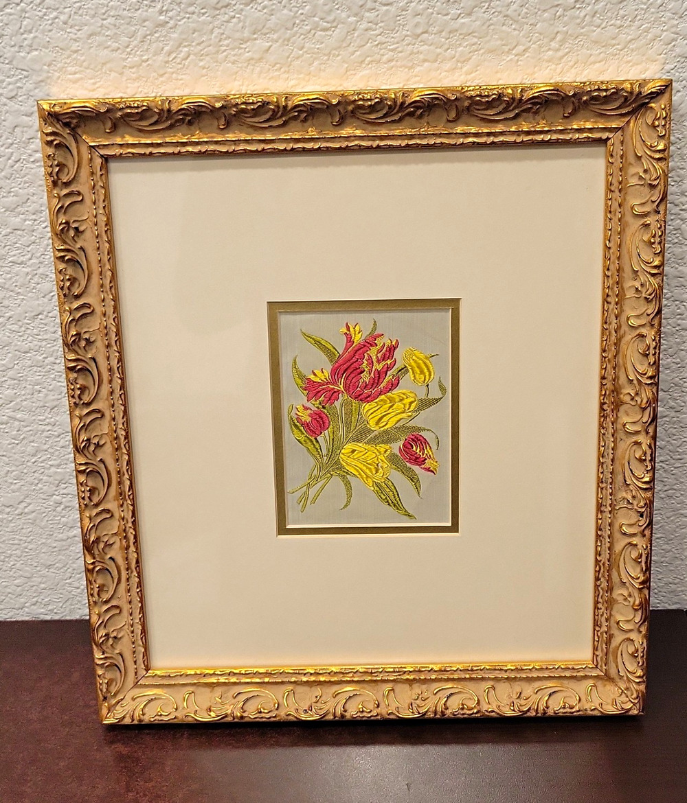 1934 Kensitas Silk Cigarette Card Tulips Flowers Framed British Vintage Art